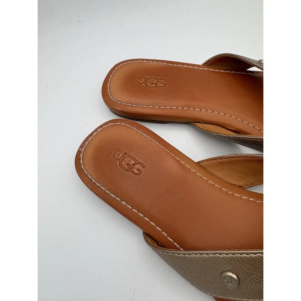 UGG Shoes Womens Size 8‎ Gold Leather Thong Sandals Flat Comfort 1109656